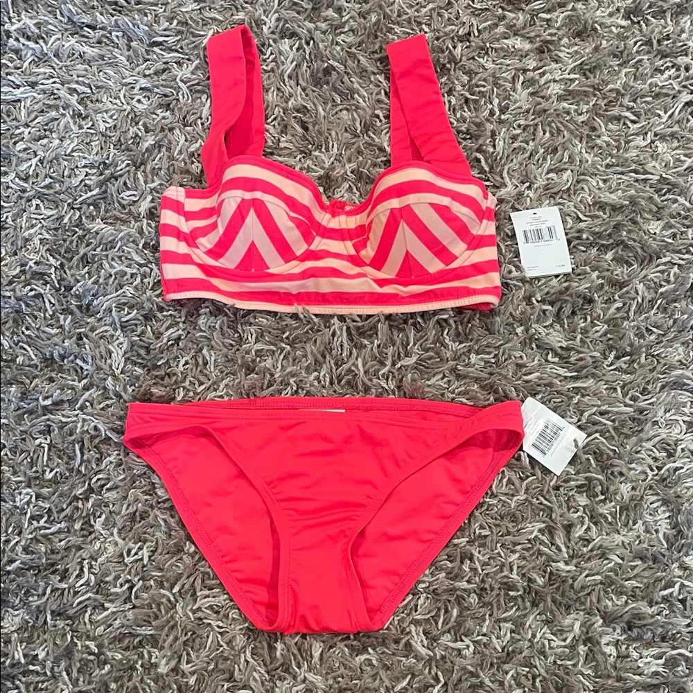 Kate Spade Pink georgica becab Stripes geranium Swim Set size XS NWT